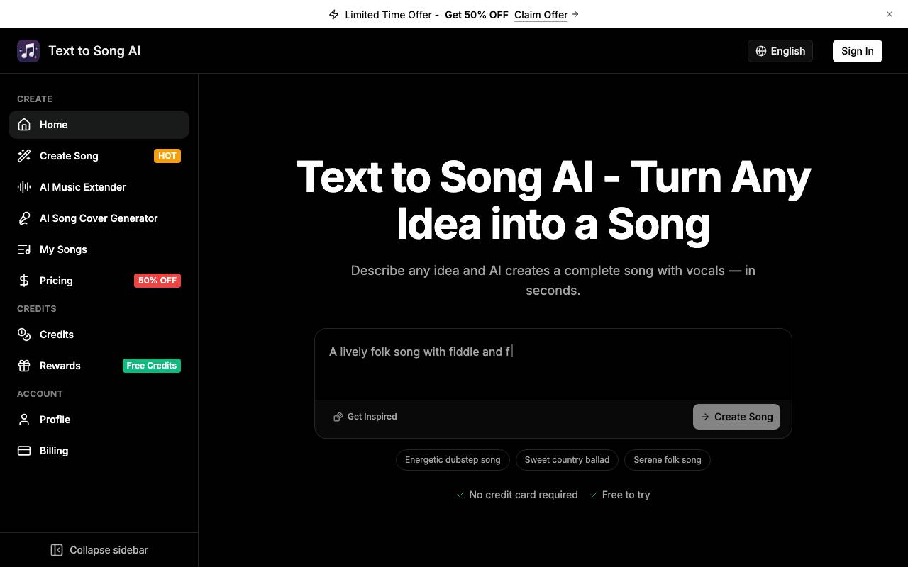Text to Song AI website preview