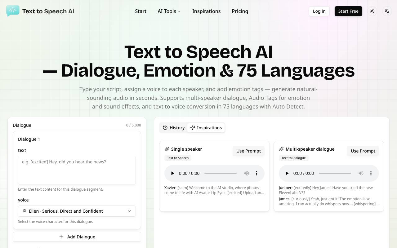 Text to Speech AI website preview