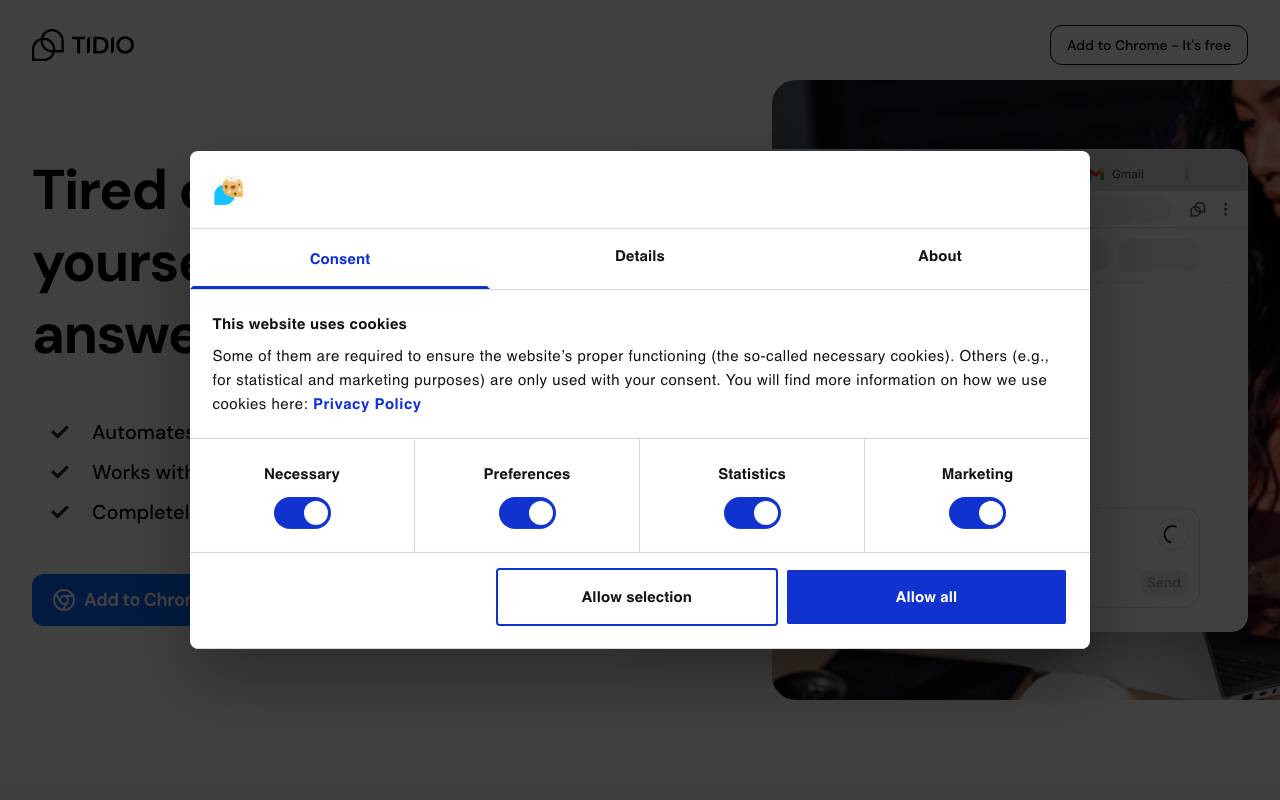 Tidio Copilot website preview