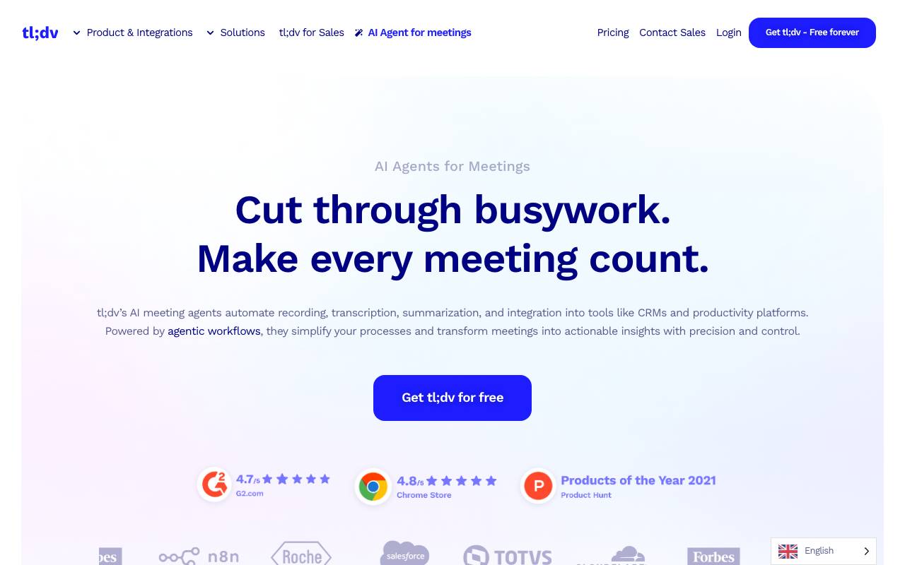 tl;dv AI Agent for Meetings website preview