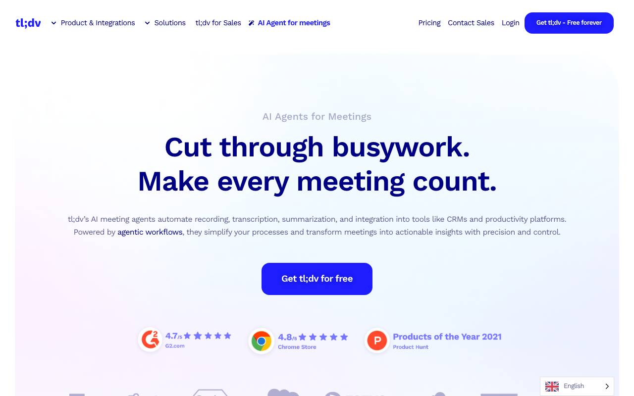 tl;dv for Sales Meetings website preview