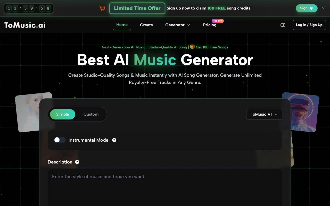 tomusic.ai website preview