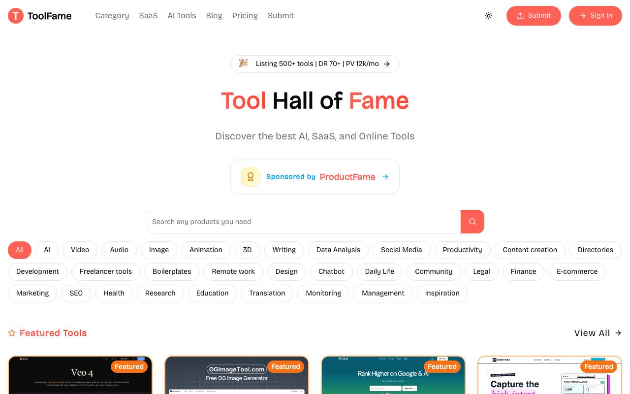 ToolFame website preview