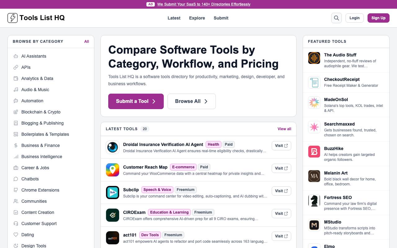 Tools List HQ website preview
