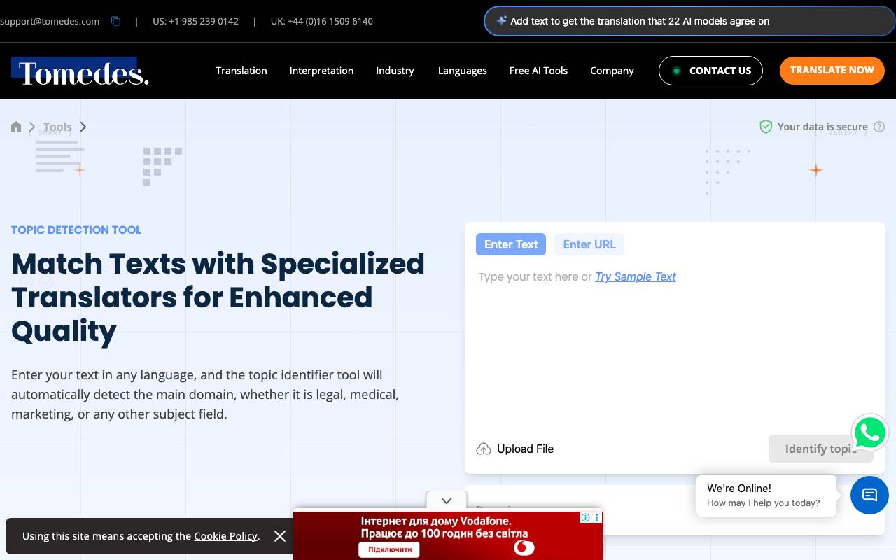 Topic Detection Tool website preview