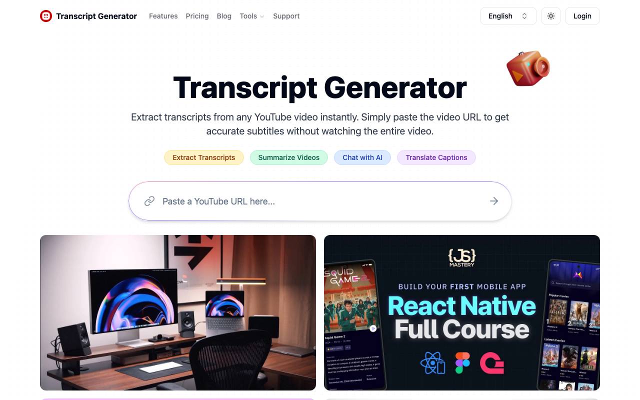 Transcript Generator website preview