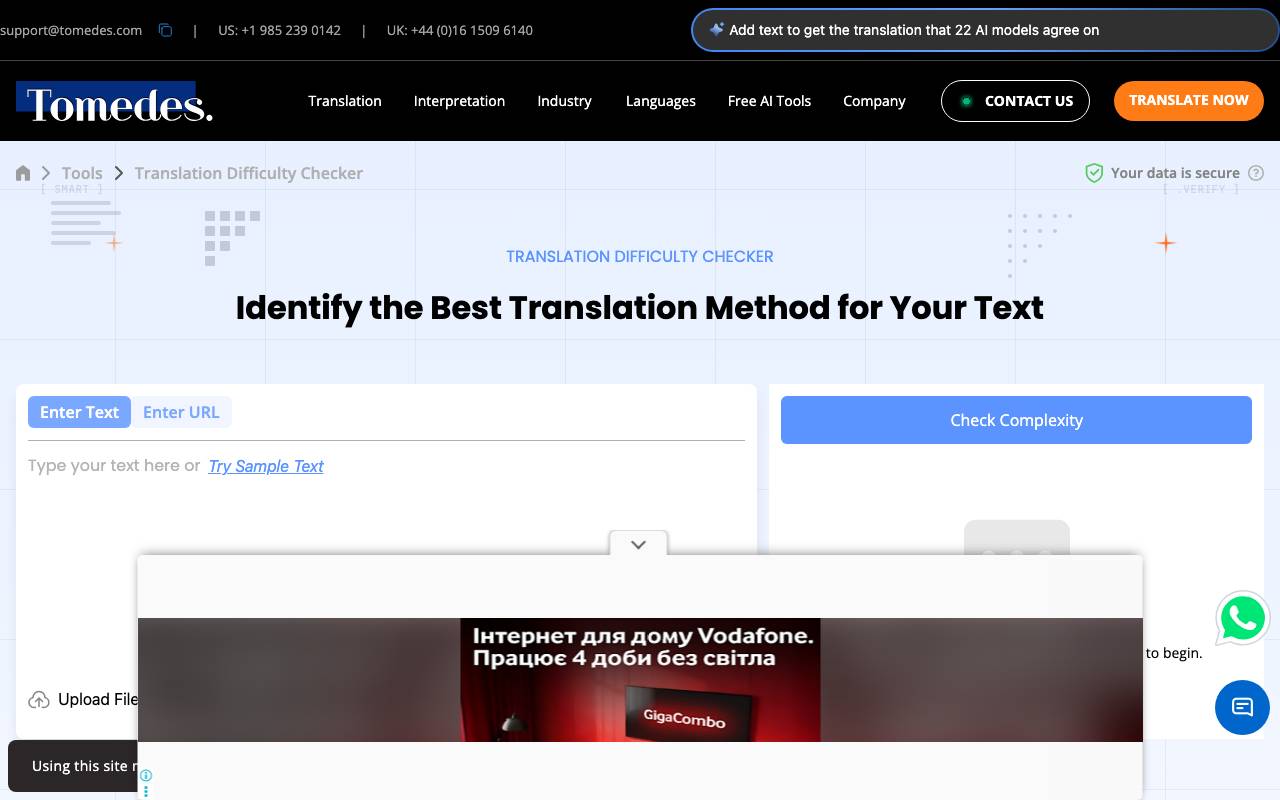Translation Difficulty Checker website preview