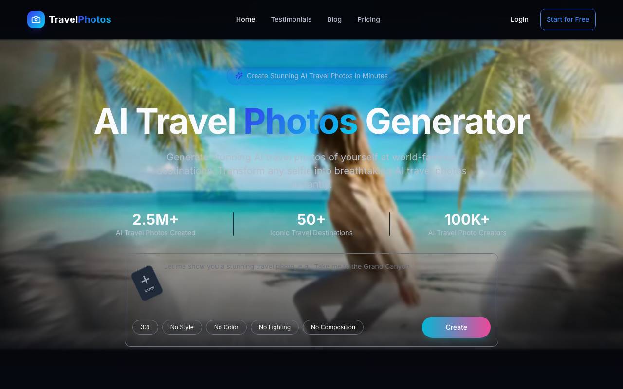 TravelPhotos AI website preview