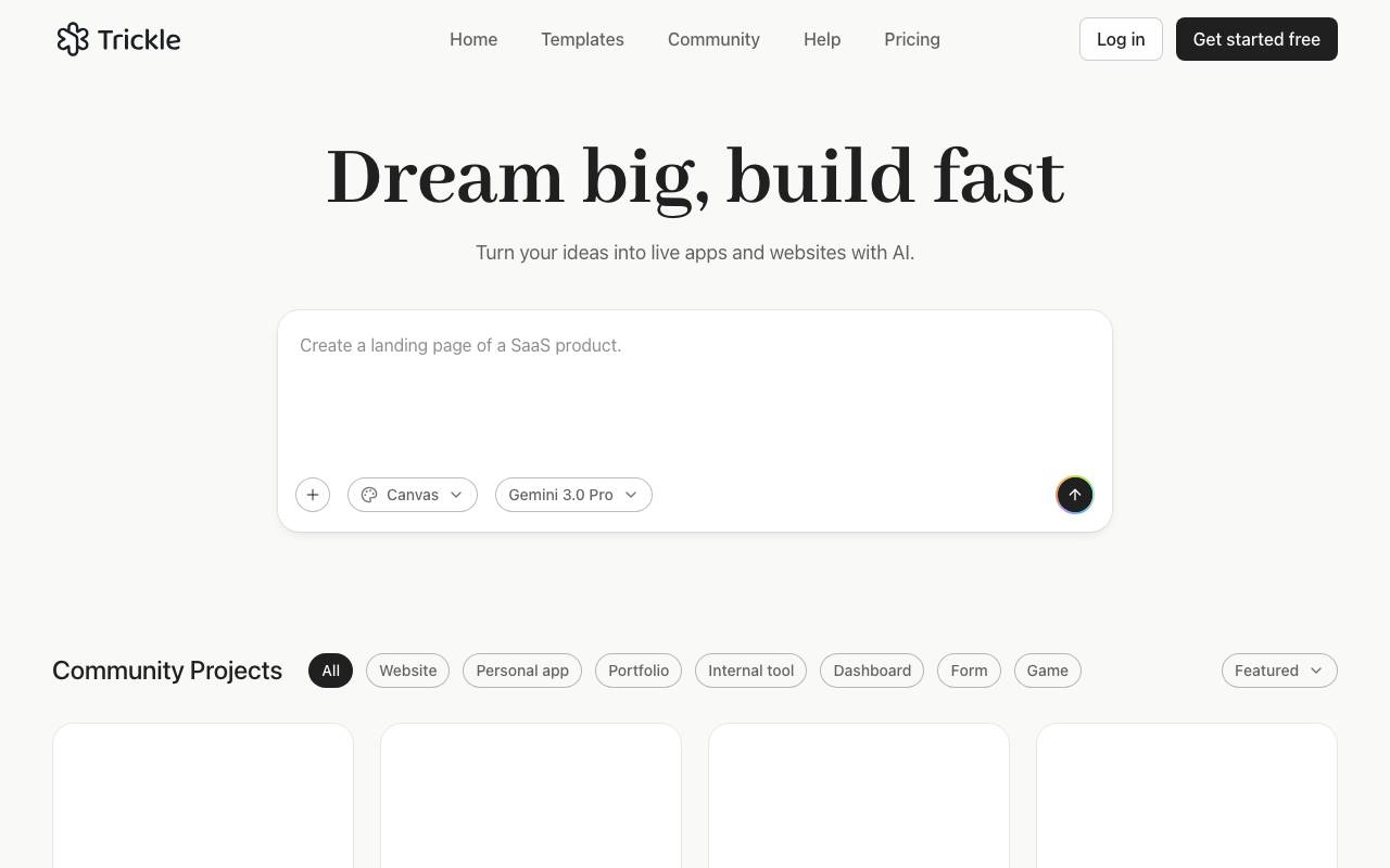 Trickle website preview