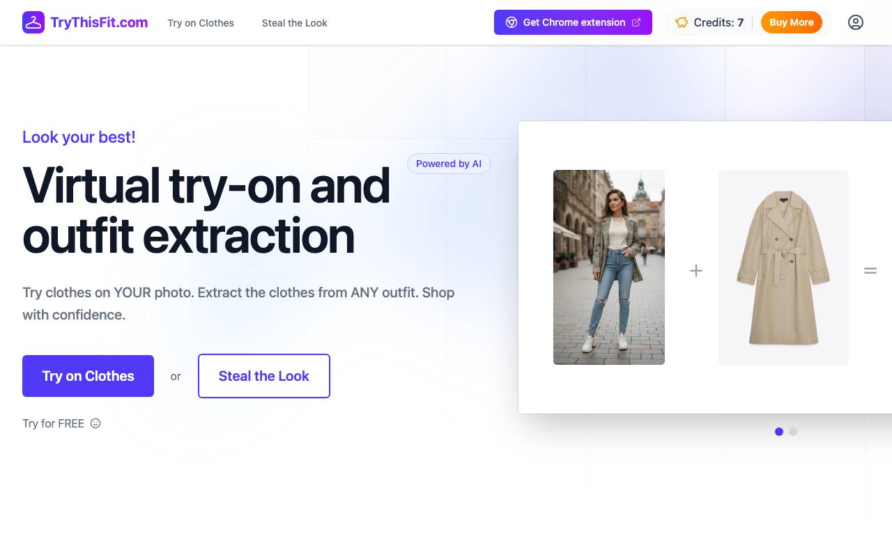 TryThisFit · The #1 AI Virtual Try-On website preview