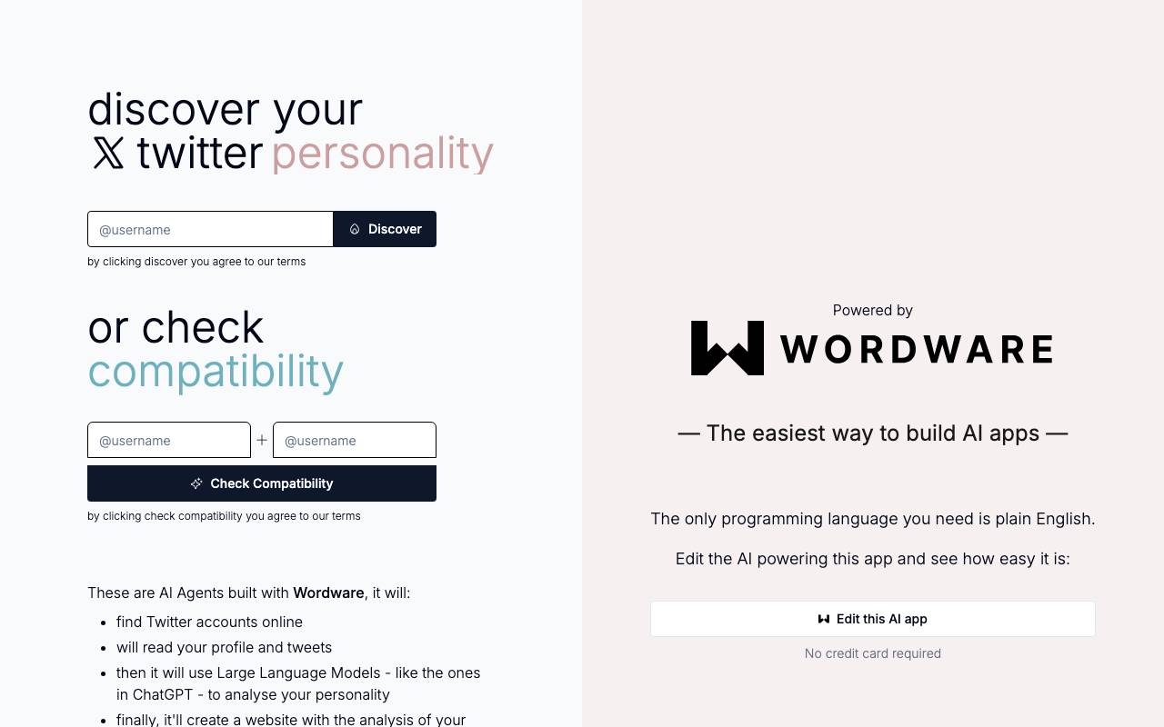 Twitter Personality Agent website preview
