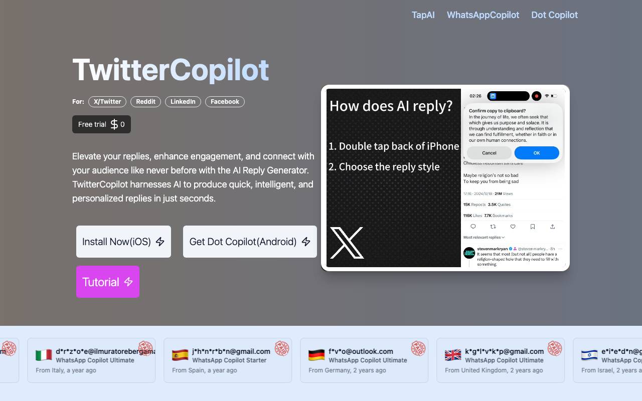 TwitterCopilot website preview