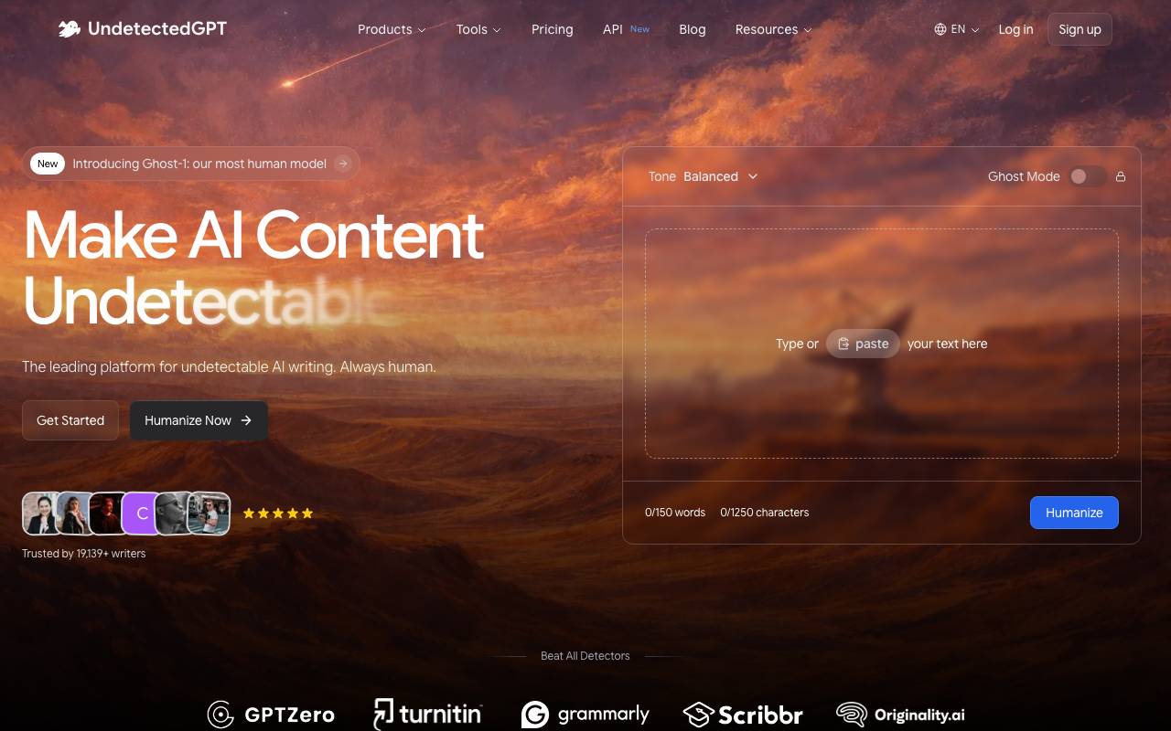 UndetectedGPT website preview