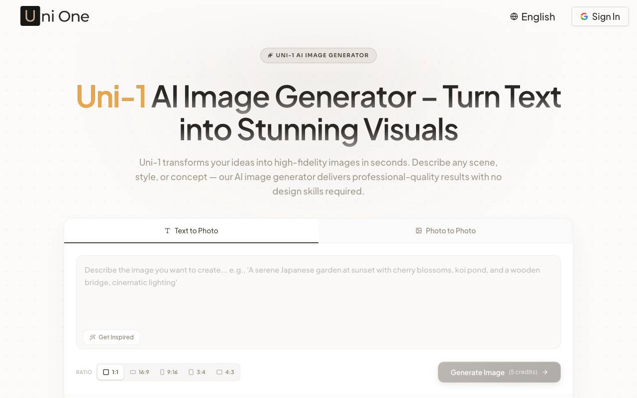 Uni-1 AI Image Generator website preview