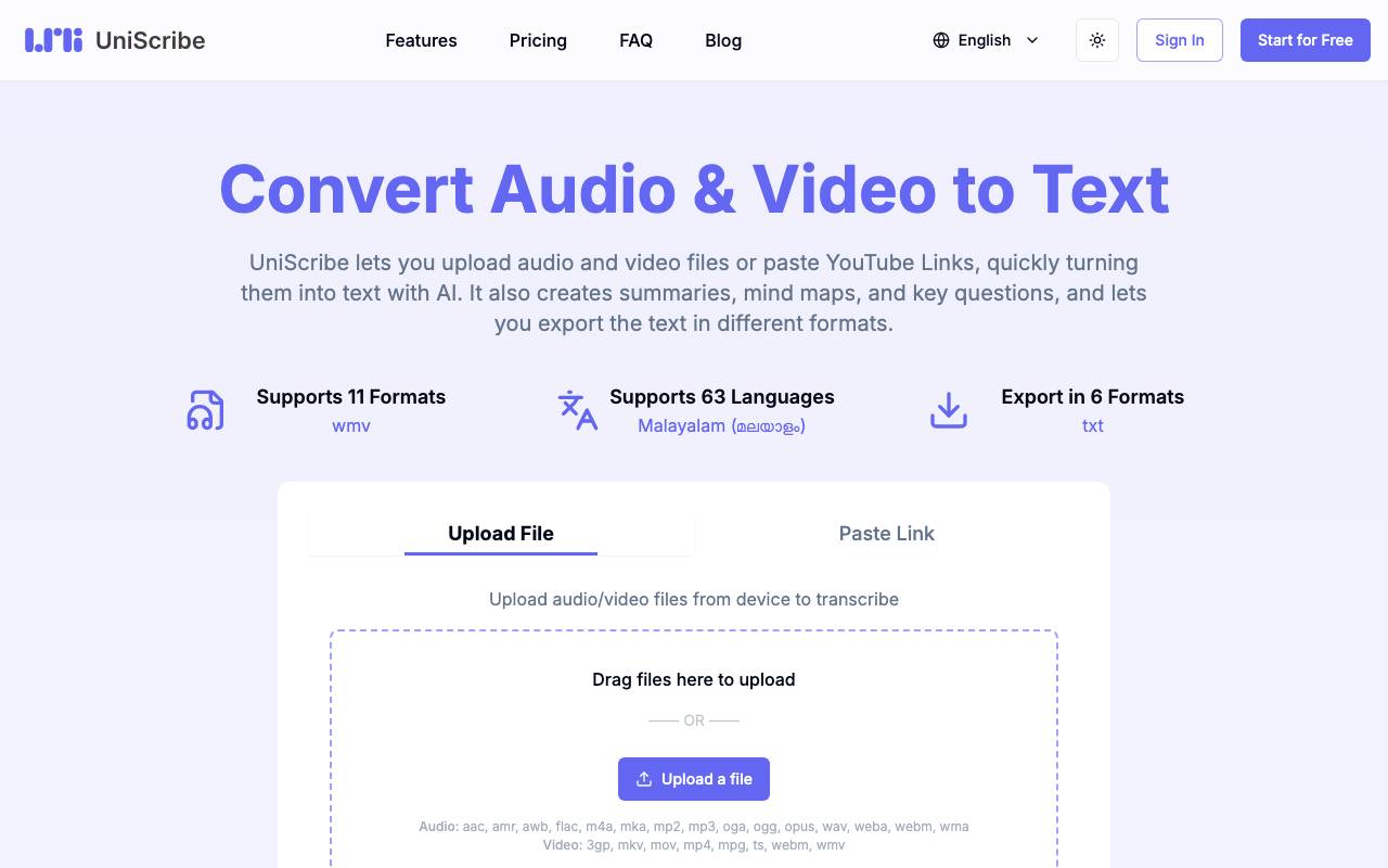 UniScribe website preview