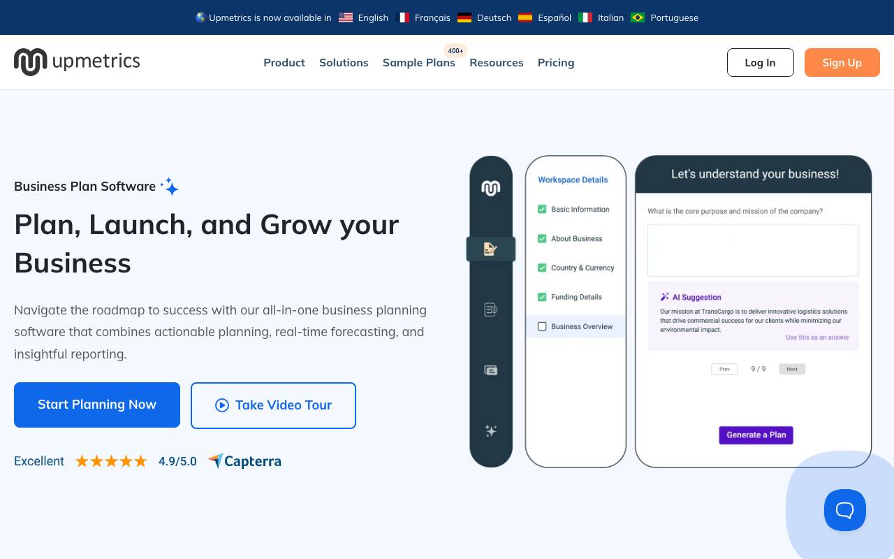 Upmetrics website preview