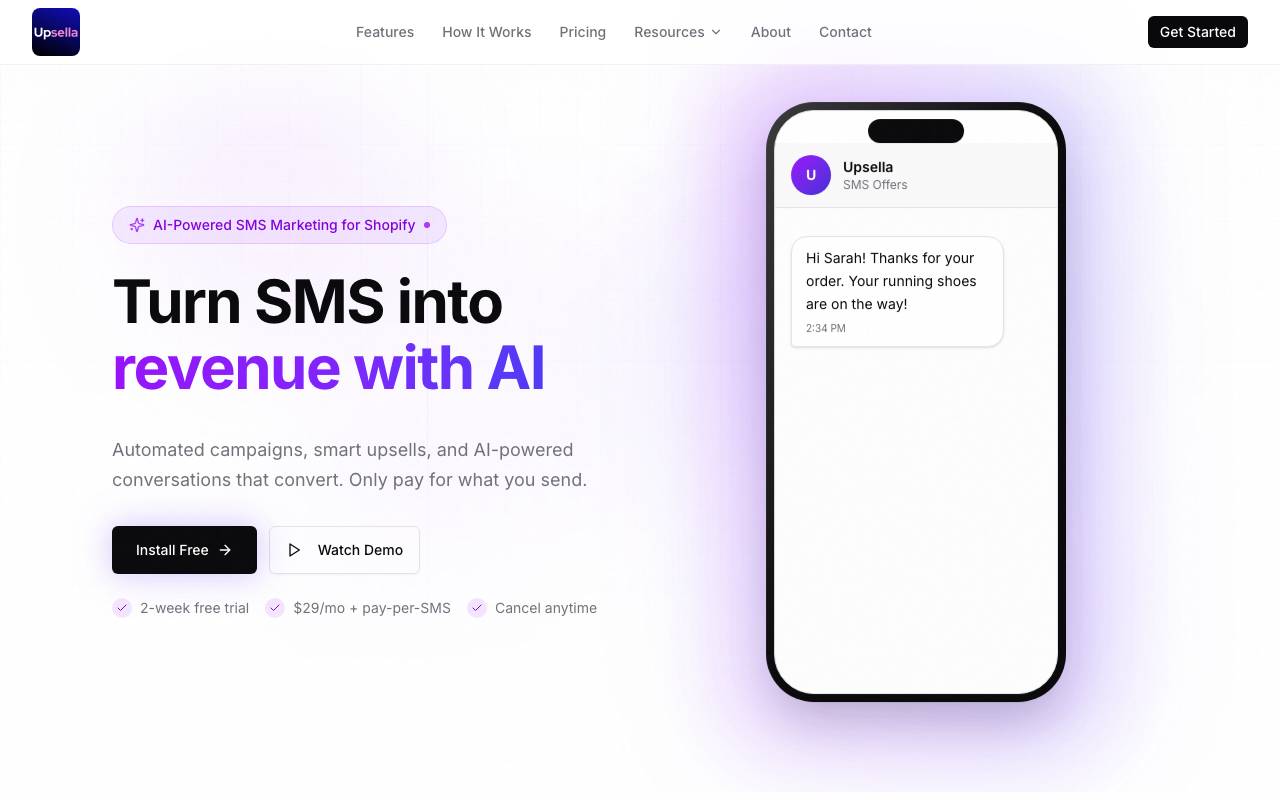 Upsella website preview