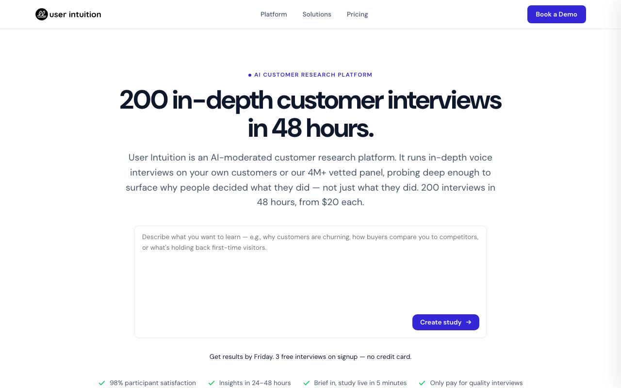 User Intuition website preview