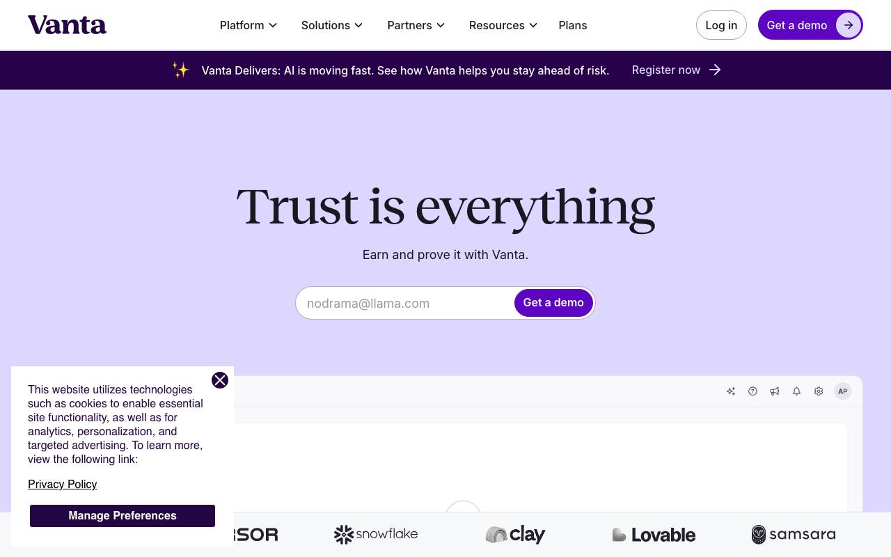 Vanta website preview