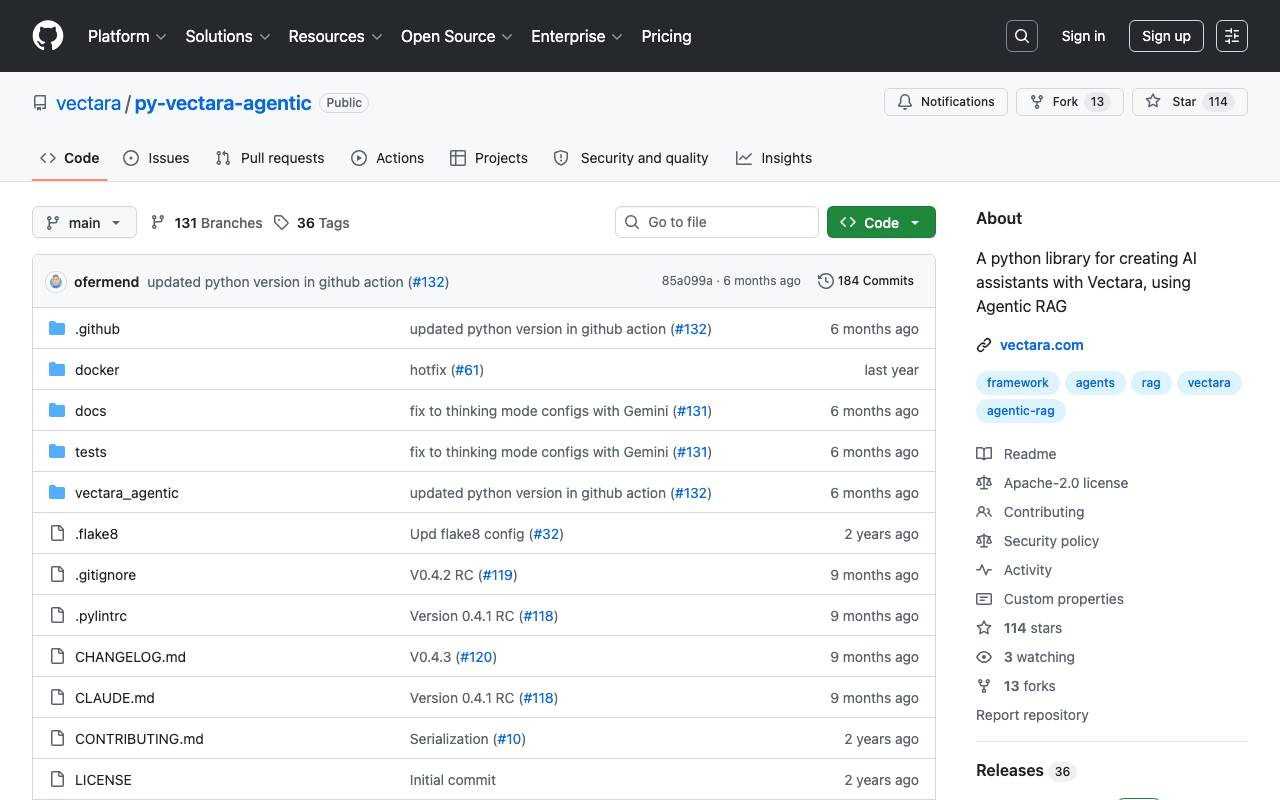 Vectara-agentic website preview