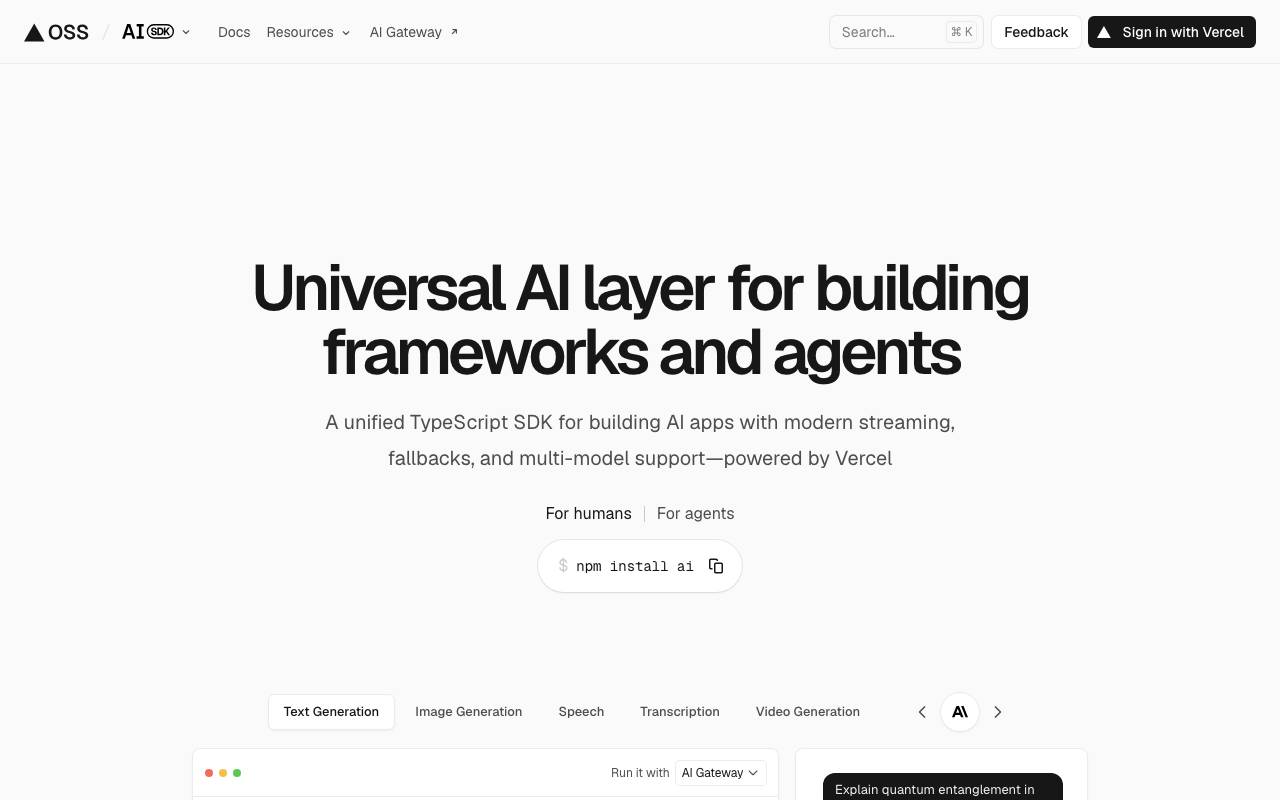 Vercel AI SDK website preview