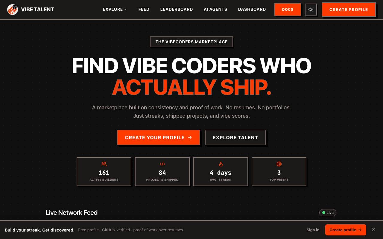 VibeTalent website preview