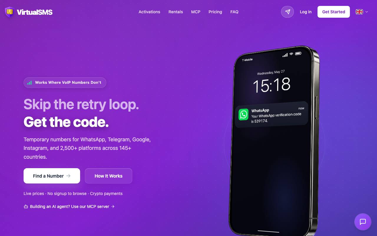 VirtualSMS website preview