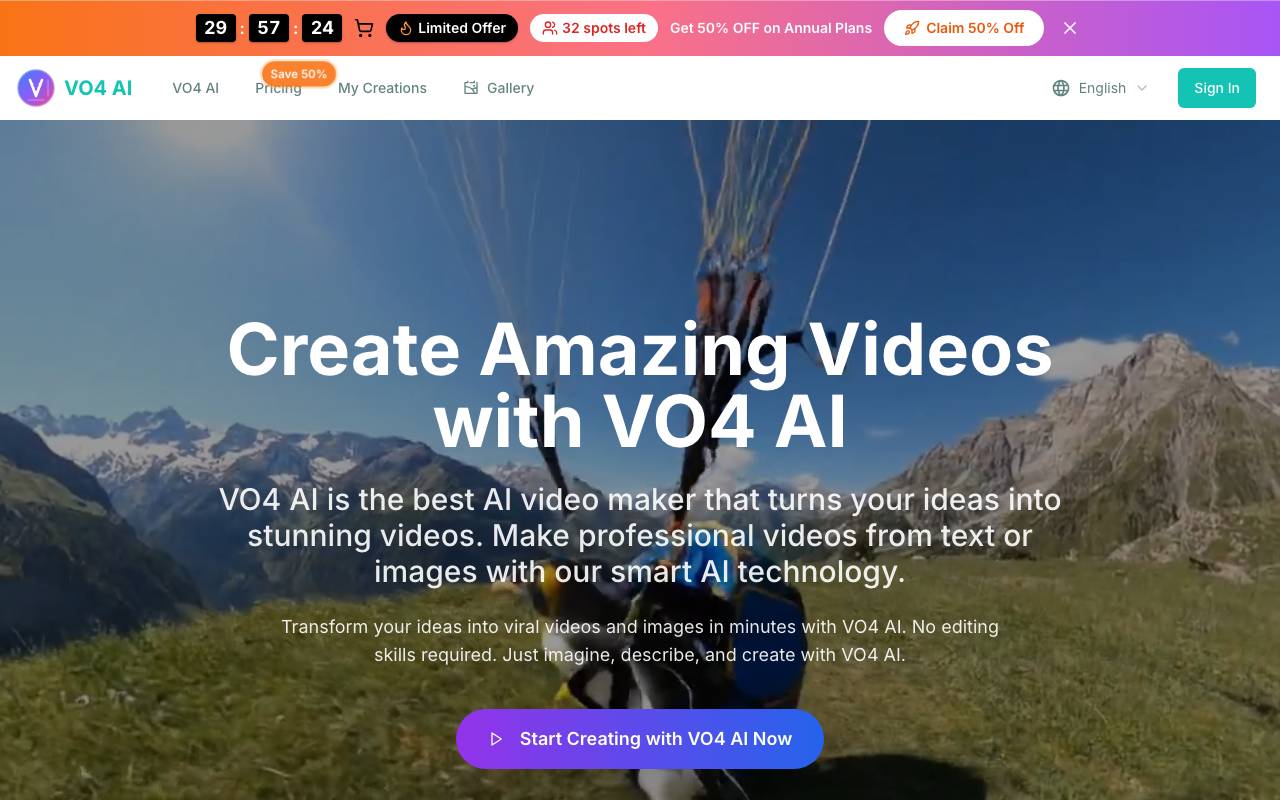 vo4 ai website preview
