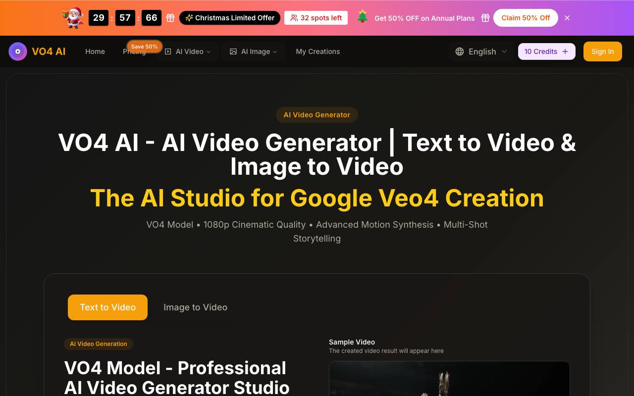 vo4 video ai website preview