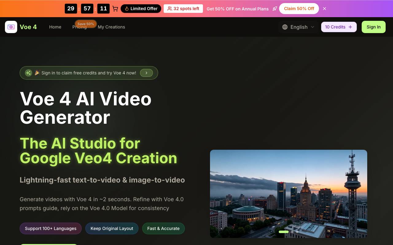 Voe4 AI Video website preview