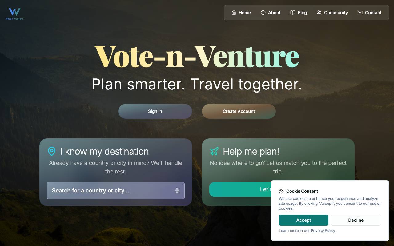 Vote-n-Venture website preview