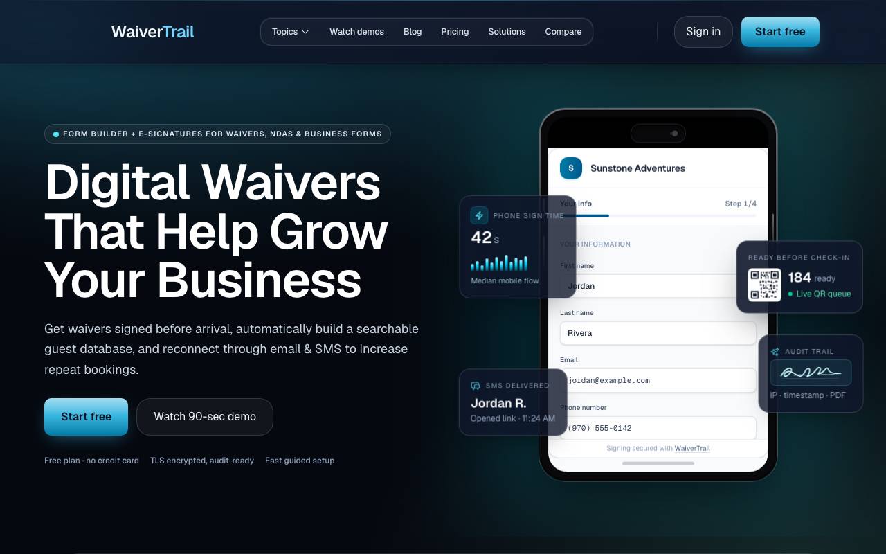 WaiverTrail website preview