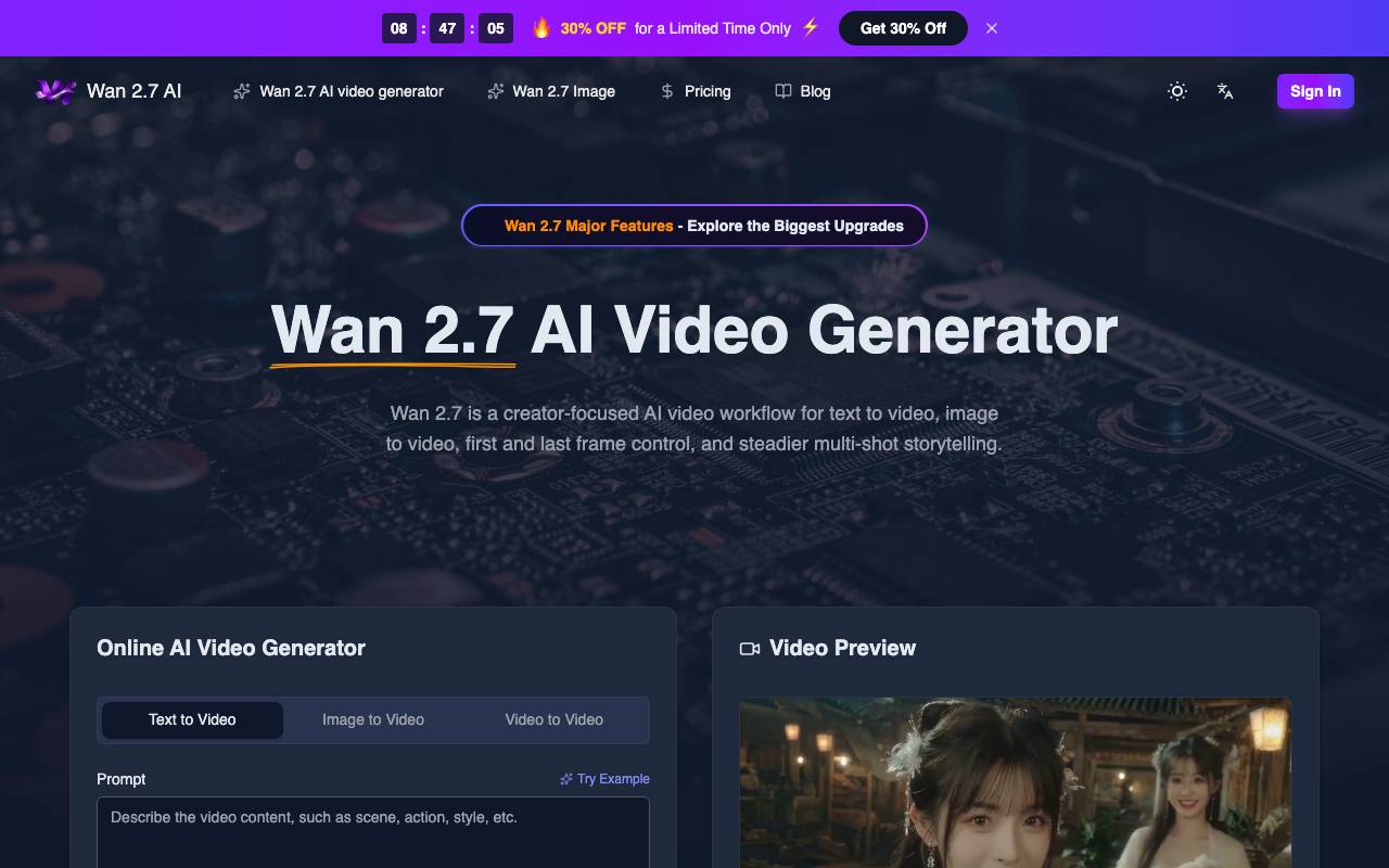 Wan 2.7 AI website preview