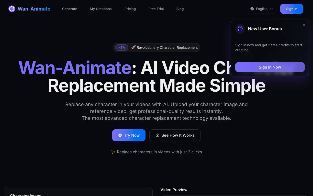 Wan-Animate website preview