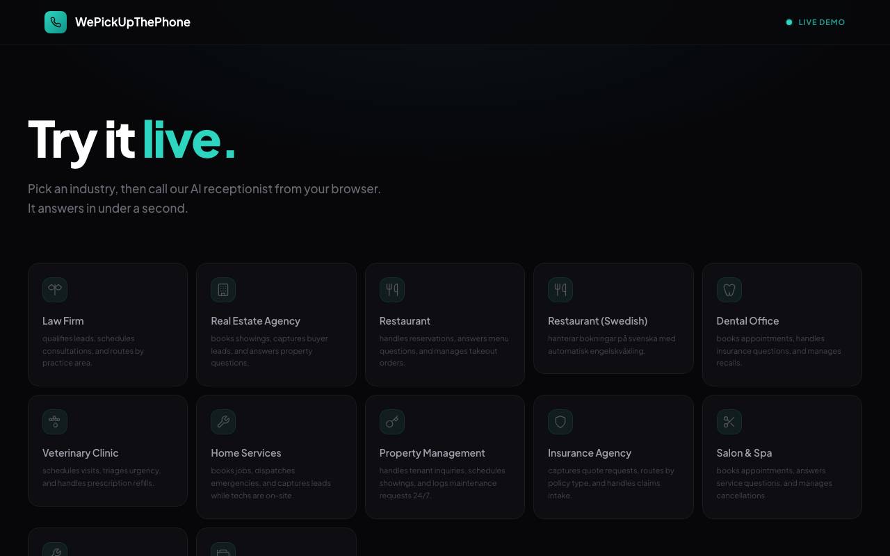 WePickUpThePhone website preview
