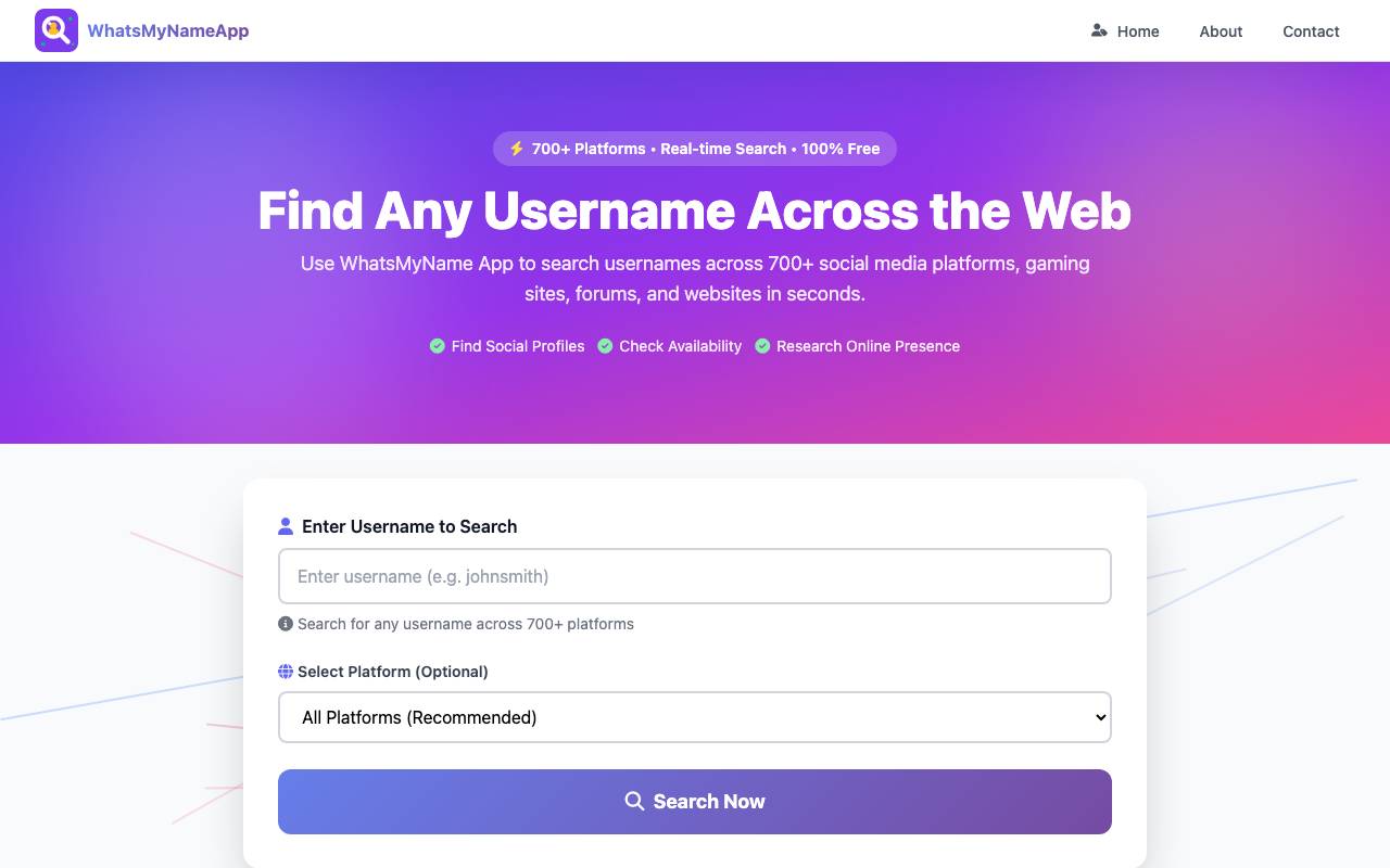 WhatsMyName App website preview