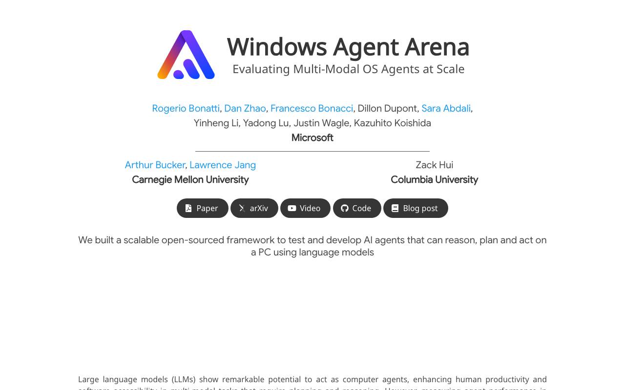Windows Agent Arena (WAA) website preview