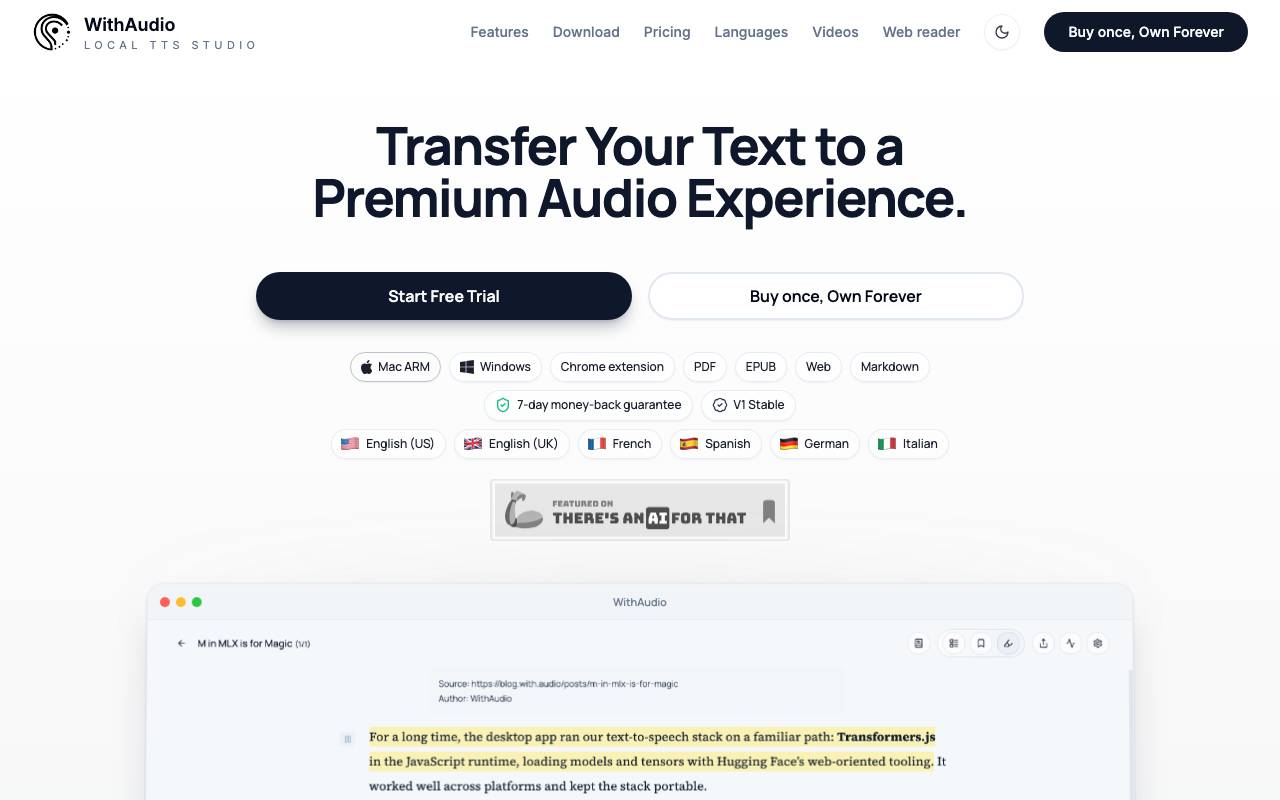 WithAudio website preview
