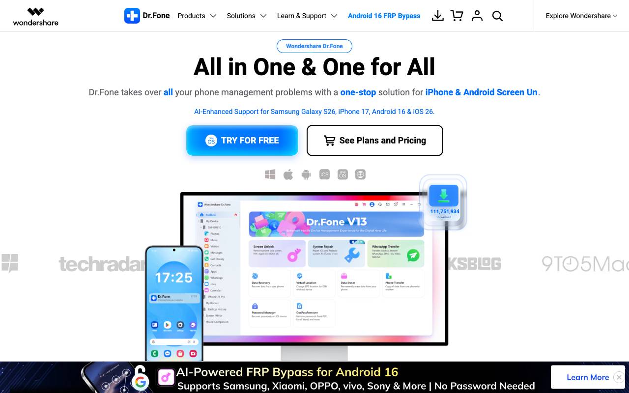 Wondershare Dr.Fone website preview