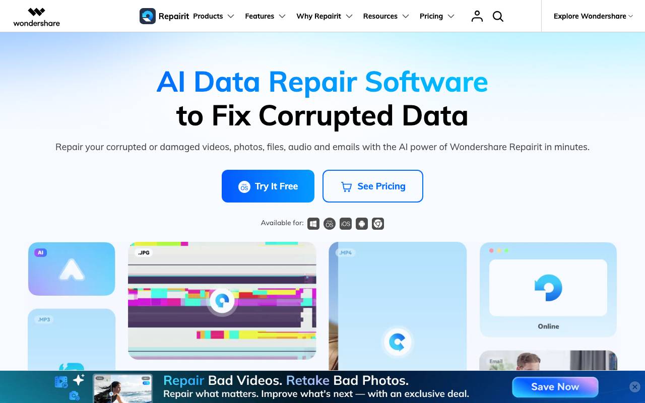 Wondershare Repairit website preview