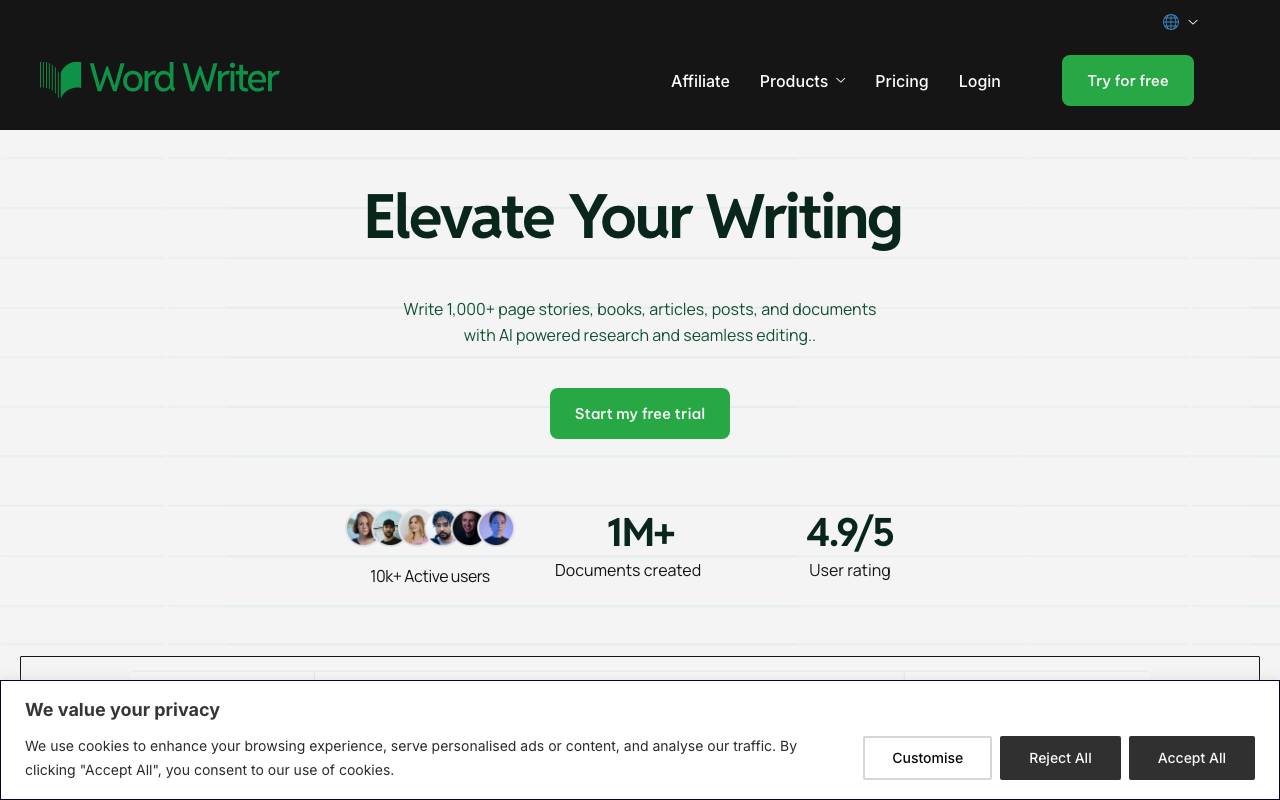 WordWriter website preview