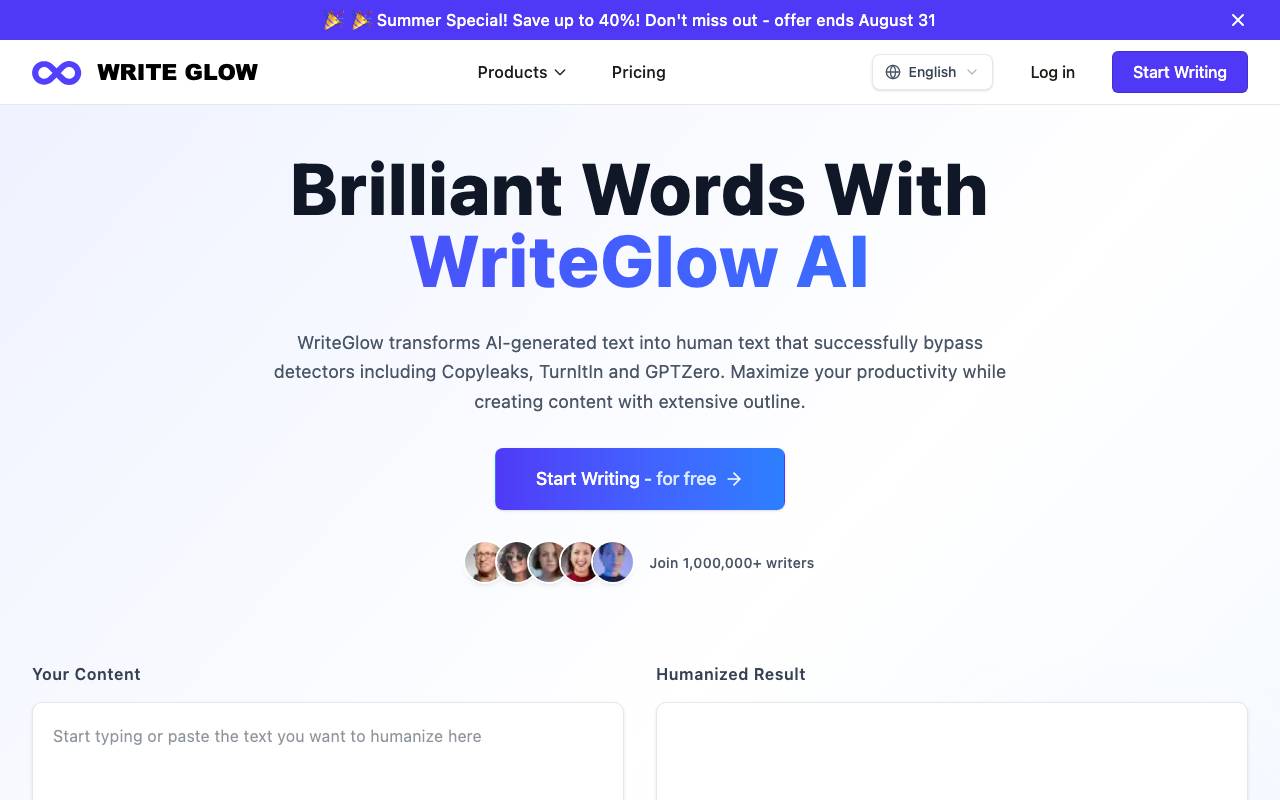 Write Glow website preview