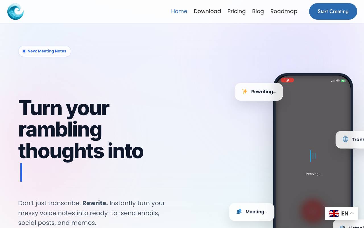 WriteVoice website preview
