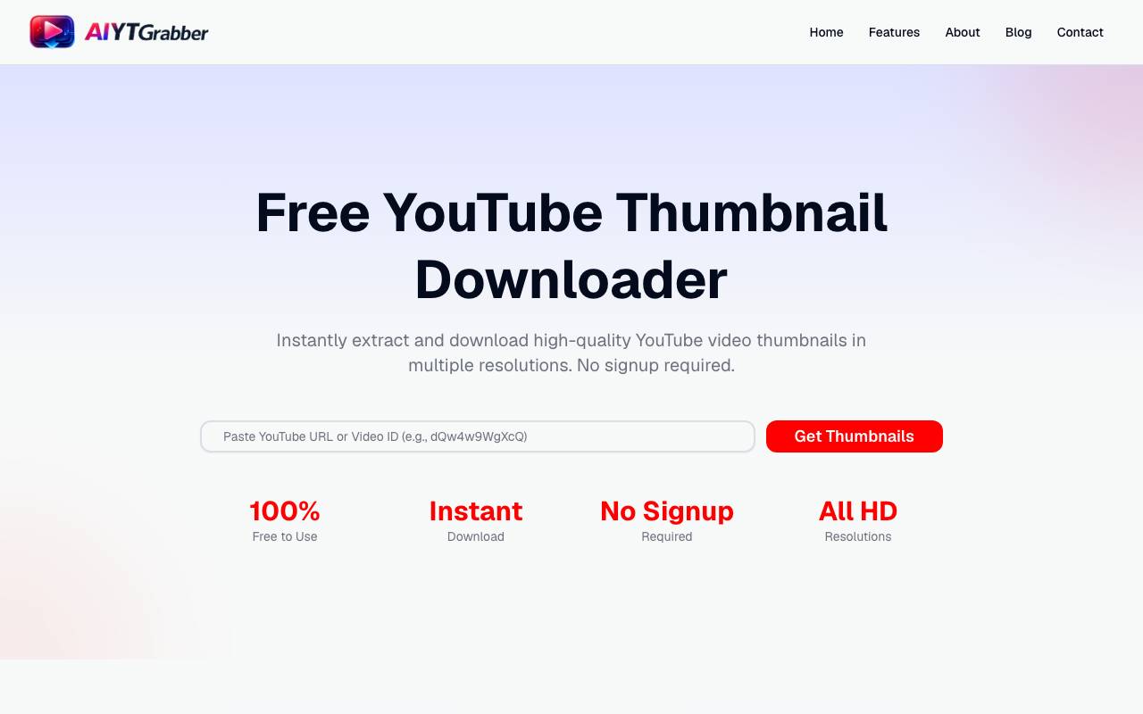 YouTube Thumbnail Downloader website preview