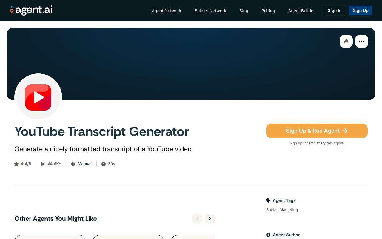 YouTube Transcript Generator website preview