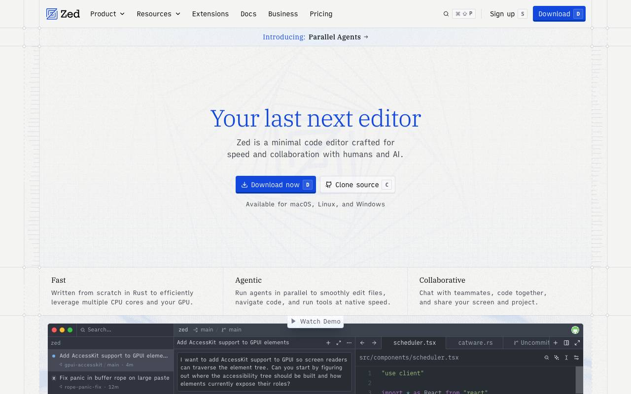 Zed AI website preview