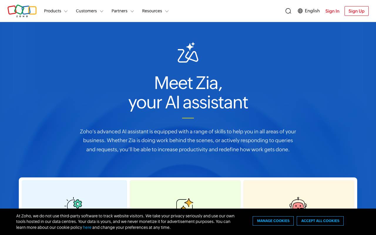 Zoho Zia website preview