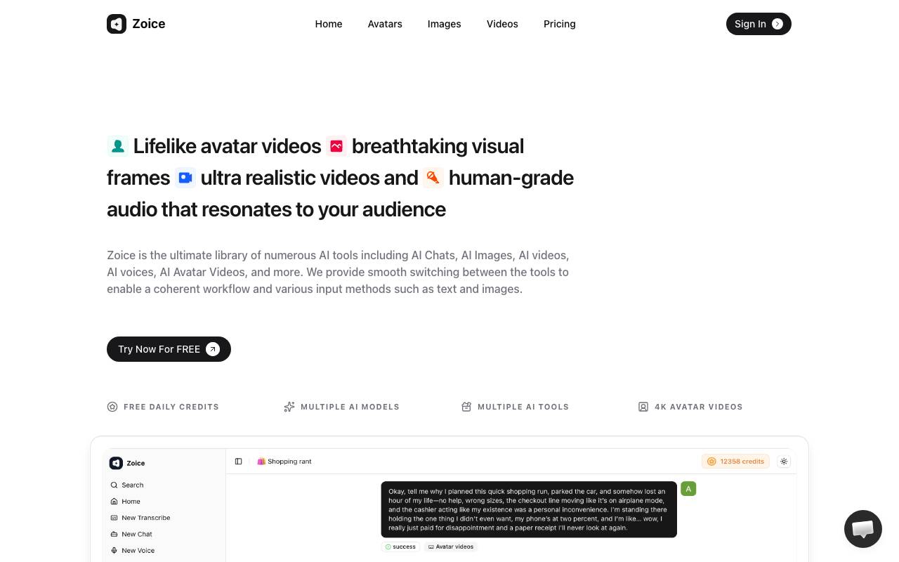 Zoice website preview