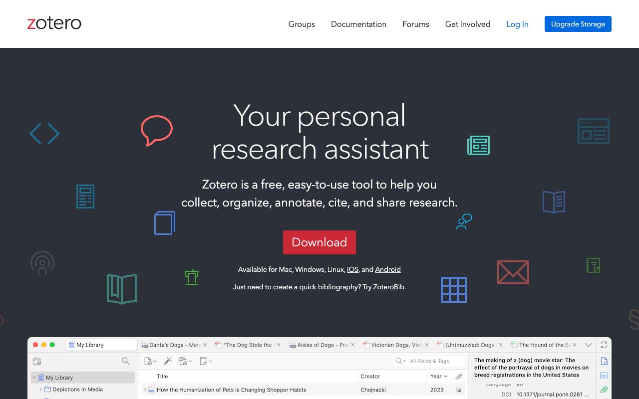 Zotero website preview