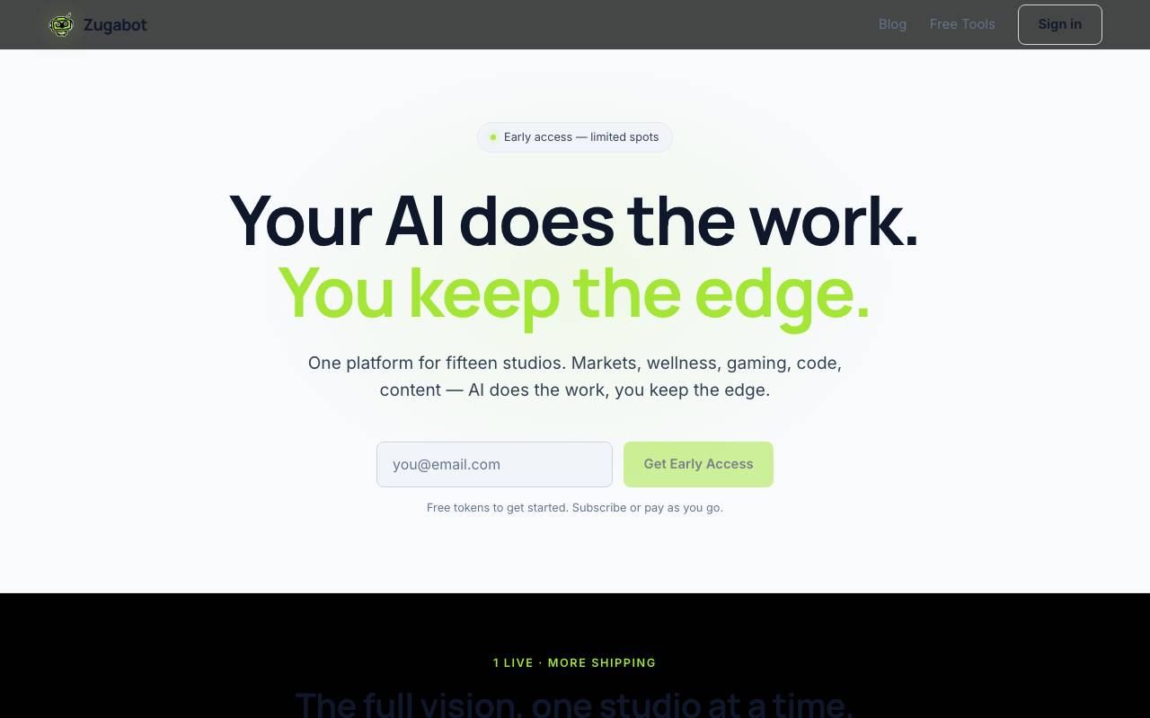 Zugabot website preview